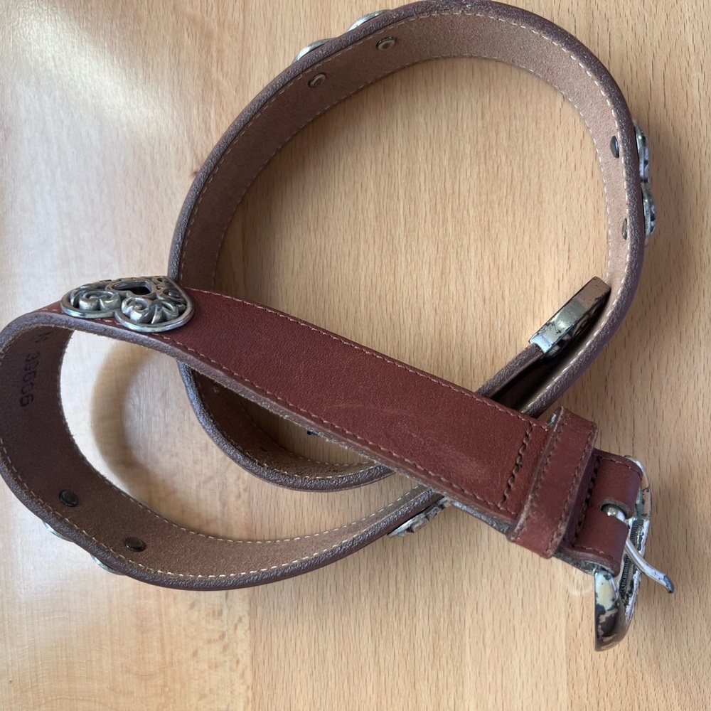 Brighton Brown Leather Belt with Silver Details 35 in - Picture 3 of 7